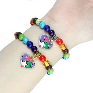 Crystal Bead Bracelet Rainbow Heart Shape Pendant
